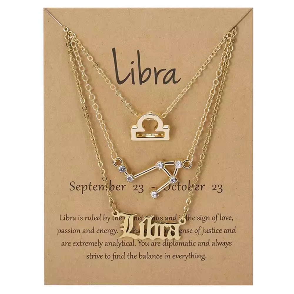 Gold Libra Zodiac Necklace Set